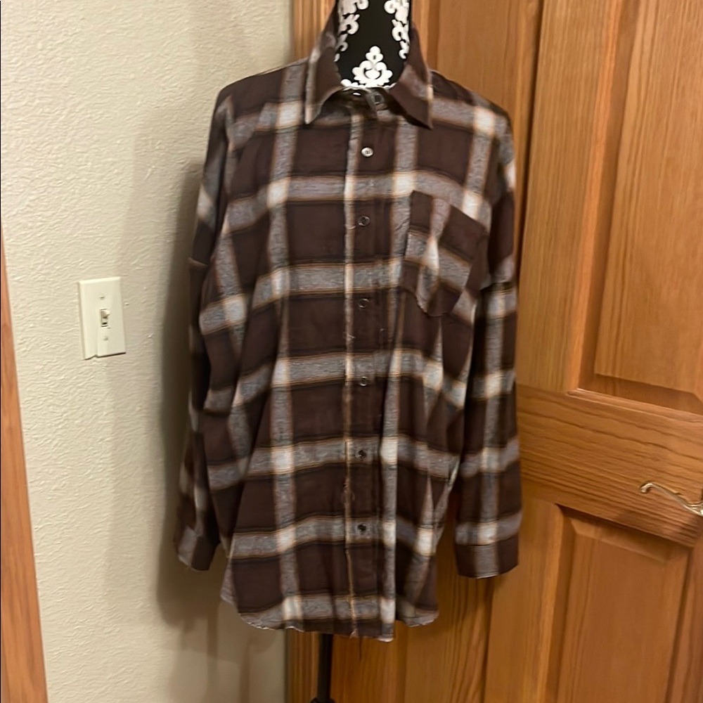 Brown Plaid Button-Up Shirt